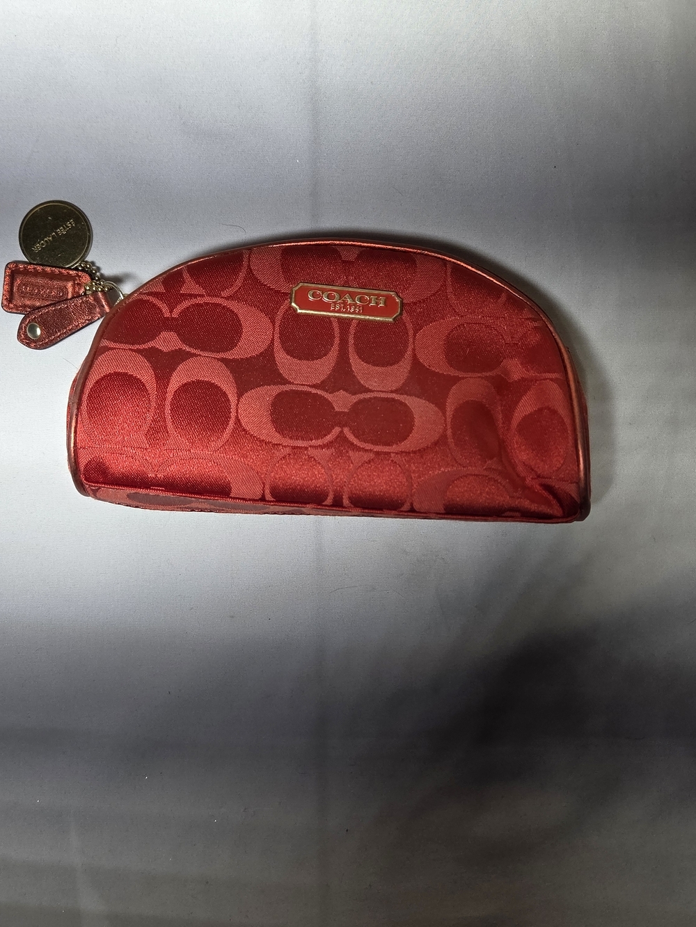 COACH Red Signature Satin Cosmetic Pouch